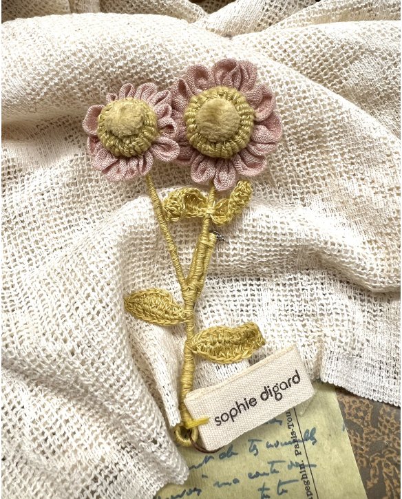 Sophie Digard | Hand-crafted Double Bloom Brooch | Yellow & PInk